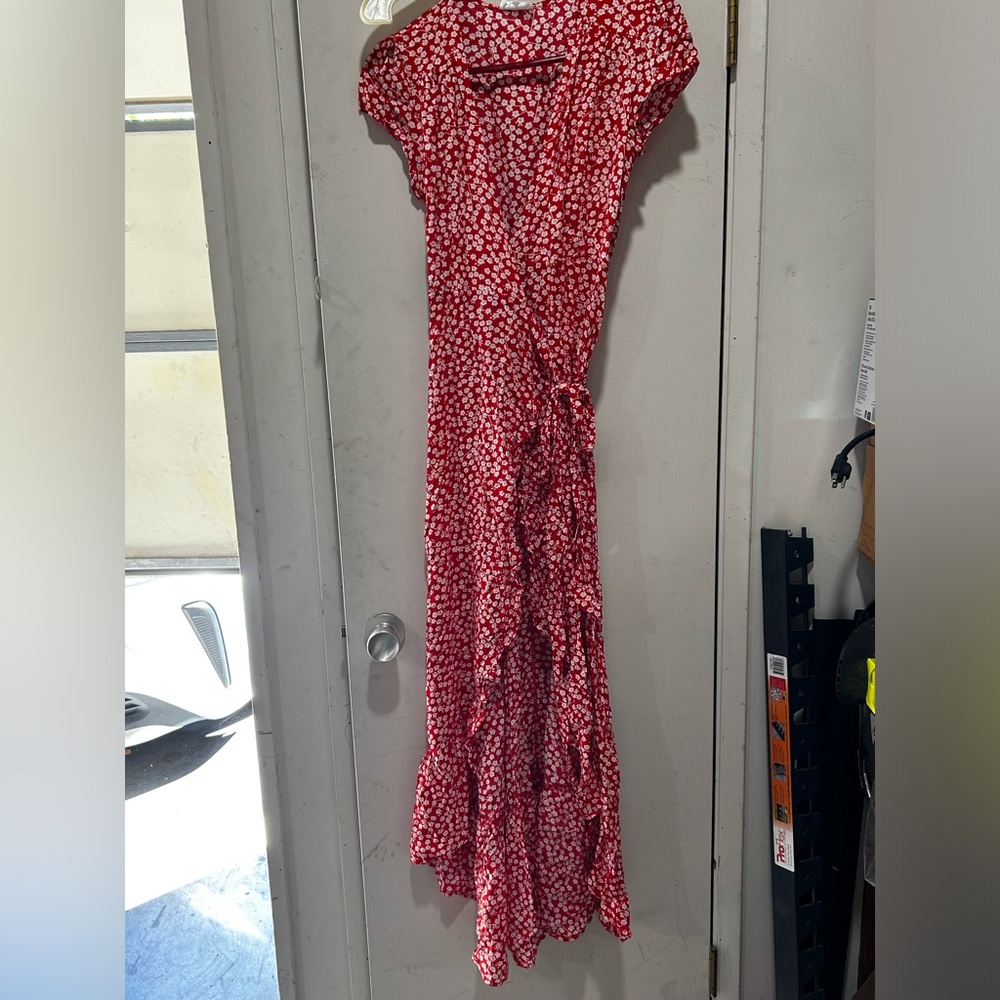 Red wrap dress from Anthropologie